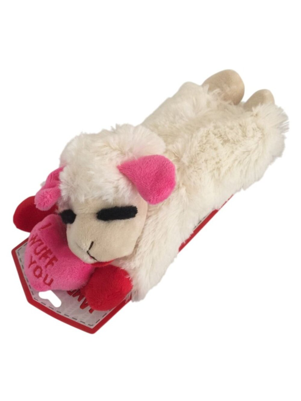 Lamb Chop 8" I Wuff You Squeak Pink Red Cream Plush Dog Toy